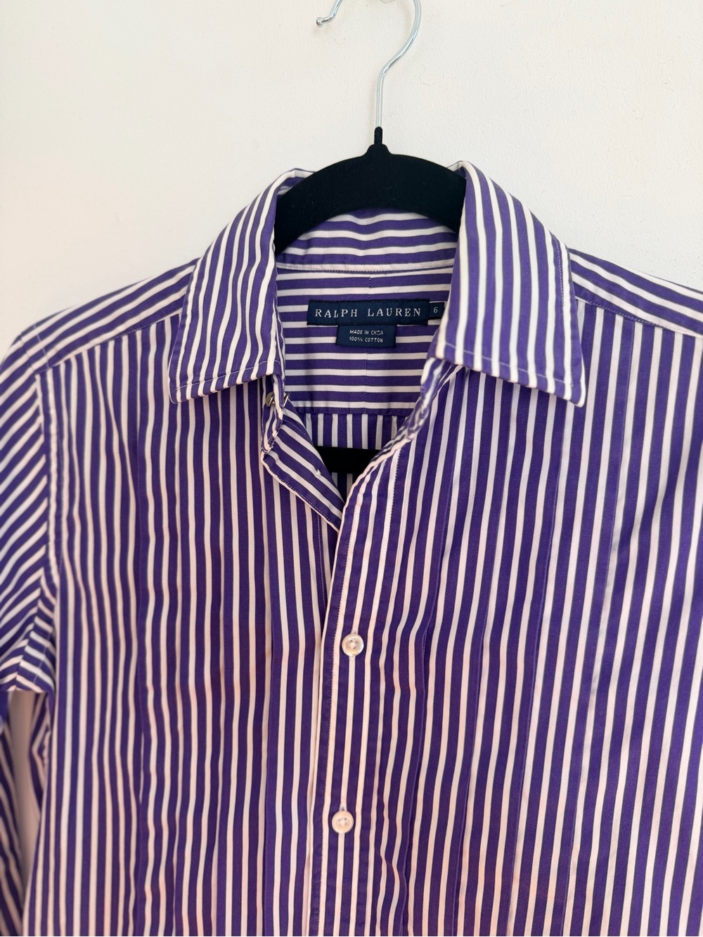 Ralph Lauren Purple and White Vertical Stripe Button-Down Shirt